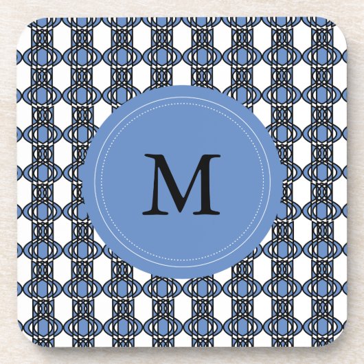 Custom Blue Abstrakt Scarab Muster Monogram Untersetzer (Vorderseite)