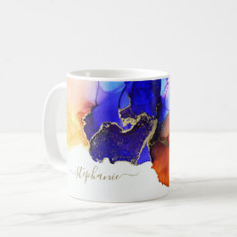 Custom Blue Alcohol Ink Coffee Tasse