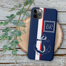 Custom Blue Anchor Red White Stripes Art Muster iPhone 11Pro Max Hülle