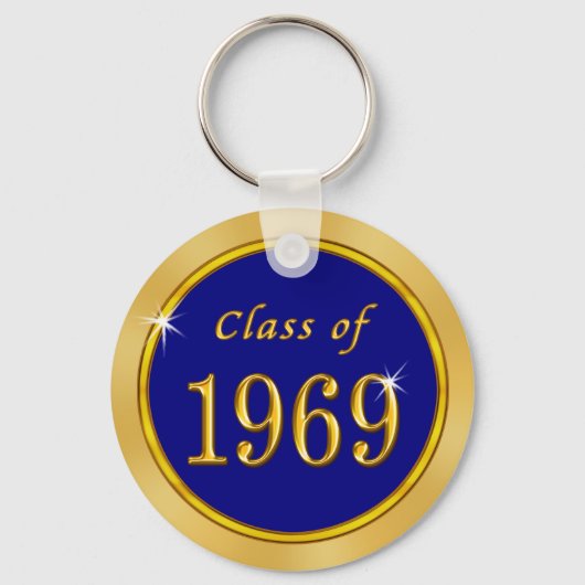 Custom Blue and Gold Class of 1969 Gastgeschenke Schlüsselanhänger (Rückseite)