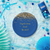 Custom Blue and Gold Graduation Party Glitzer Pappteller (Party)