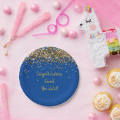 Custom Blue and Gold Graduation Party Glitzer Pappteller (Party)