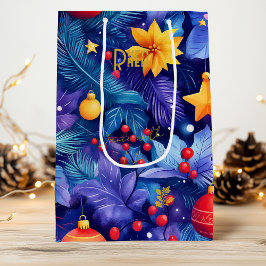 Custom Blue and Gold Ornaments Holiday Bag Geschenktüte Für Weinflaschen