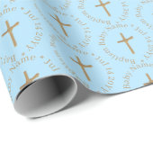Custom Blue and Golden Boy Baptiswrapping Paper Geschenkpapier (Rolleneckpunkt)