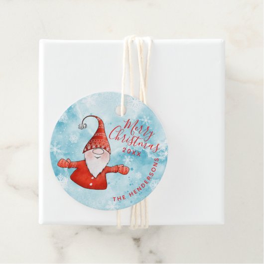 Custom Blue and Red Niedlich Gnome Frohe Weihnacht Geschenkanhänger (Beispiel)