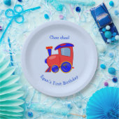 Custom Blue and Red Train Birthday Paper Plate Pappteller (Party)