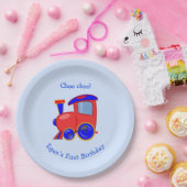 Custom Blue and Red Train Birthday Paper Plate Pappteller (Party)