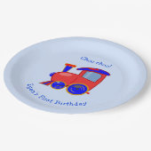 Custom Blue and Red Train Birthday Paper Plate Pappteller (Schrägansicht)