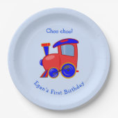 Custom Blue and Red Train Birthday Paper Plate Pappteller (Vorderseite)