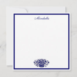 Custom Blue and White Bloral Blue Border Square Mitteilungskarte