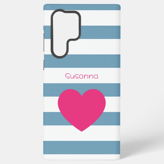 Custom Blue and White Bold Striped Pink Heart Samsung Galaxy Hülle (Rückseite)