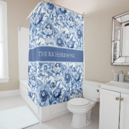 Custom Blue and White Chinoiserie Floral Pattern Duschvorhang