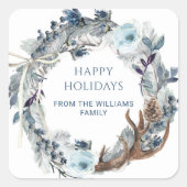 Custom, Blue and White Elegante Kranz, Holiday Quadratischer Aufkleber (Vorderseite)