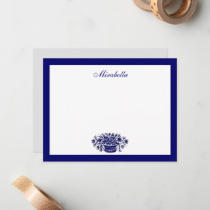 Custom Blue and White Floral Blue Border 4,25x5,5 Mitteilungskarte