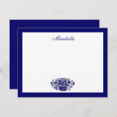Custom Blue and White Floral Blue Border 4,25x5,5 Mitteilungskarte (Vorne/Hinten)
