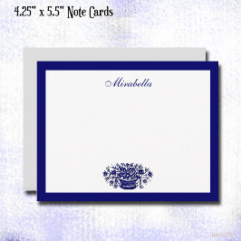 Custom Blue and White Floral Blue Border 4,25x5,5 Mitteilungskarte