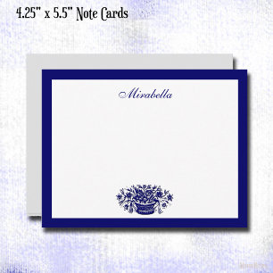 Custom Blue and White Floral Blue Border 4,25x5,5 Mitteilungskarte