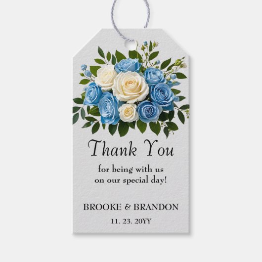 Custom Blue and White Floral Vielen Dank Geschenkanhänger (Vorderseite)