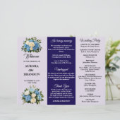 Custom Blue and White Floral Wedding Program (Stehend Vorderseite)