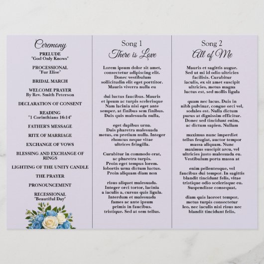 Custom Blue and White Floral Wedding Program (Rückseite)