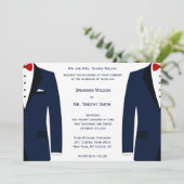 Custom Blue and White Gay Wedding Einladungen (Stehend Vorderseite)