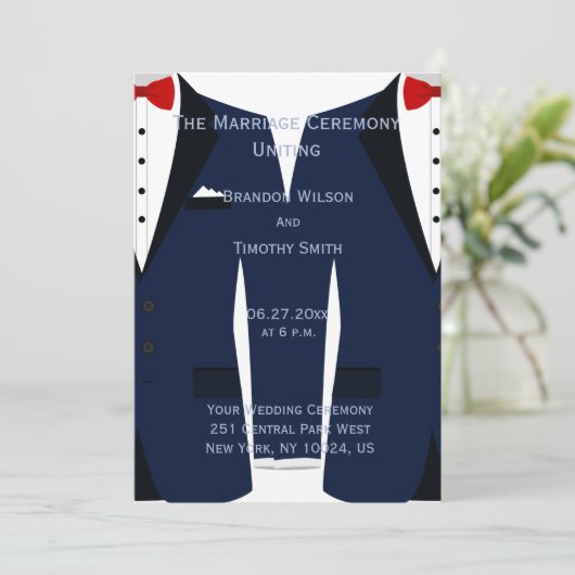 Custom Blue and White Gay Wedding Programme (Stehend Vorderseite)