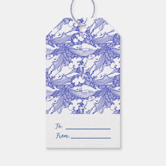 Custom Blue and White Humpback Whale Geschenkanhänger (Rückseite)