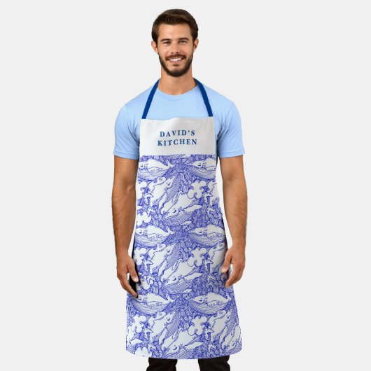 Custom Blue and White Humpback Whale Schürze (Getragen)