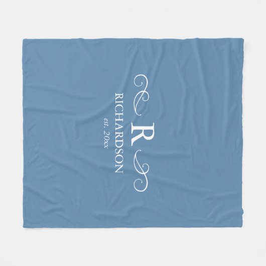 Custom Blue and White Monogram Fleecedecke (Vorderseite (Horizontal))