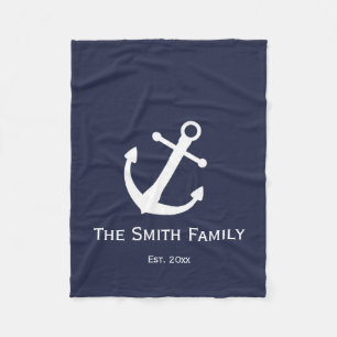 Custom Blue and White Nautical Anchor Blanket Fleecedecke