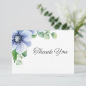 Custom Blue Anemone und Eucalyptus Dankeskarte (Stehend Vorderseite)