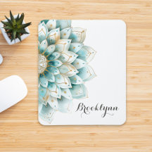 Custom Blue Aquamarin Gold Floral Mandala Mousepad