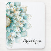 Custom Blue Aquamarin Gold Floral Mandala Mousepad (Vorne)