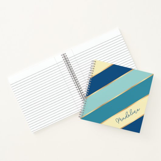Custom Blue Aquamarin Seafoam Green Yellow Streife Notizblock (Innenseite)