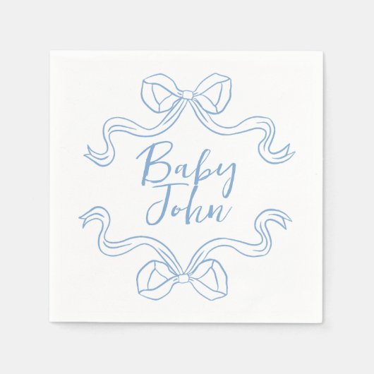 Custom Blue Baby Bow Baby Showdusche Napkins Serviette (Vorderseite)