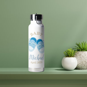 Custom Blue Baby Shoes Name Trinkflasche