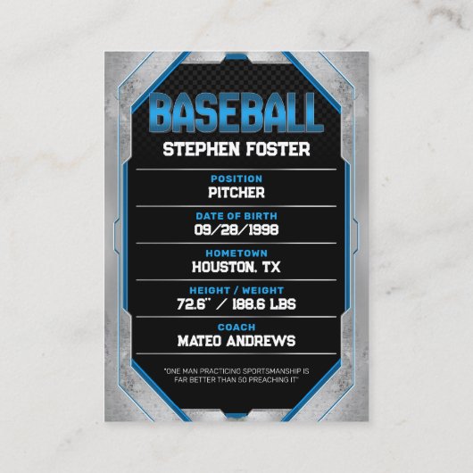Custom Blue Baseball Trading Card Baseball Player Telefonnummerkarte (Rückseite)