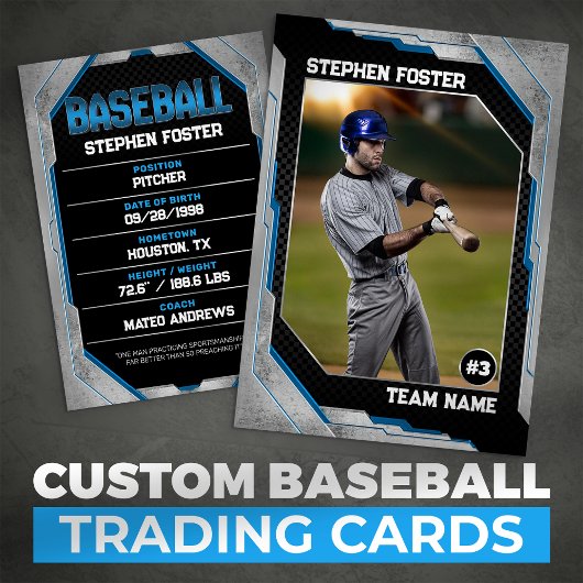 Custom Blue Baseball Trading Card Baseball Player Telefonnummerkarte