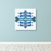 Custom Blue Beach House-Schild mit Scallop-Wirbel Leinwanddruck (Insitu (Holzboden))