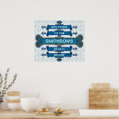 Custom Blue Beach House-Schild mit Scallop-Wirbel Poster (Küche)
