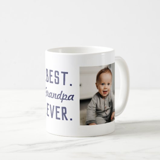 Custom Blue Best Grandpa Ever 2 Photo Mug Kaffeetasse (VorderseiteRechts)