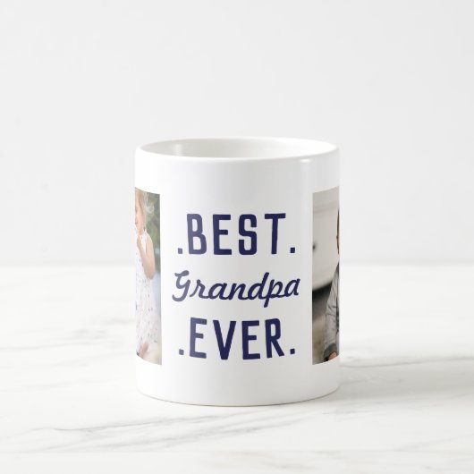 Custom Blue Best Grandpa Ever 2 Photo Mug Kaffeetasse (Mittel)