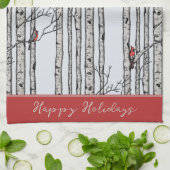 Custom Blue Birch Trees and Red Kardinal Birds Geschirrtuch (Gefaltet)