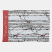 Custom Blue Birch Trees and Red Kardinal Birds Geschirrtuch (Horizontal)