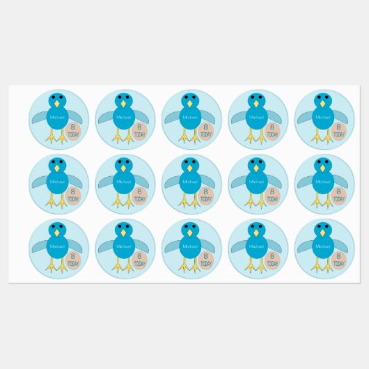 Custom Blue Birthday Boy Chick Etiketten (Blatt)