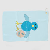 Custom Blue Birthday Boy Chick Golf Handtuch (Horizontal)