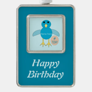 Custom Blue Birthday Boy Chick Ornament Rahmen-Ornament Silber