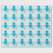 Custom Blue Birthday Boy Chick Wrapping Paper Geschenkpapier (Flach)