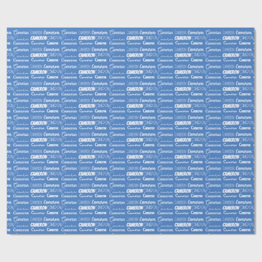 Custom Blue Birthday Boys Name Collage Geschenkpapier (Flach)
