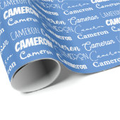 Custom Blue Birthday Boys Name Collage Geschenkpapier (Rolleneckpunkt)